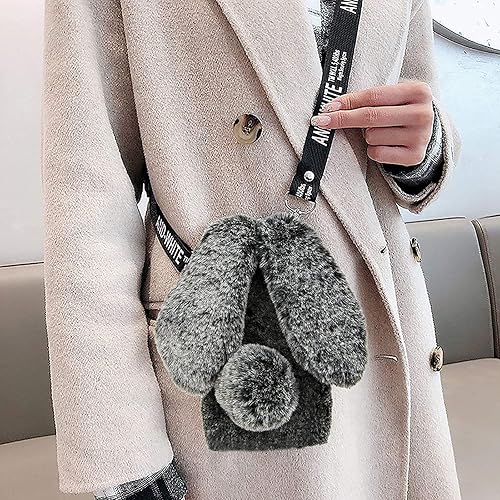 Miniatura 10 de Funda de felpa de conejo compatible con iPod Touch 765, lindas orejas de conejo peludas, bola de pelo, cálida, suave, esponjosa, para niñas y