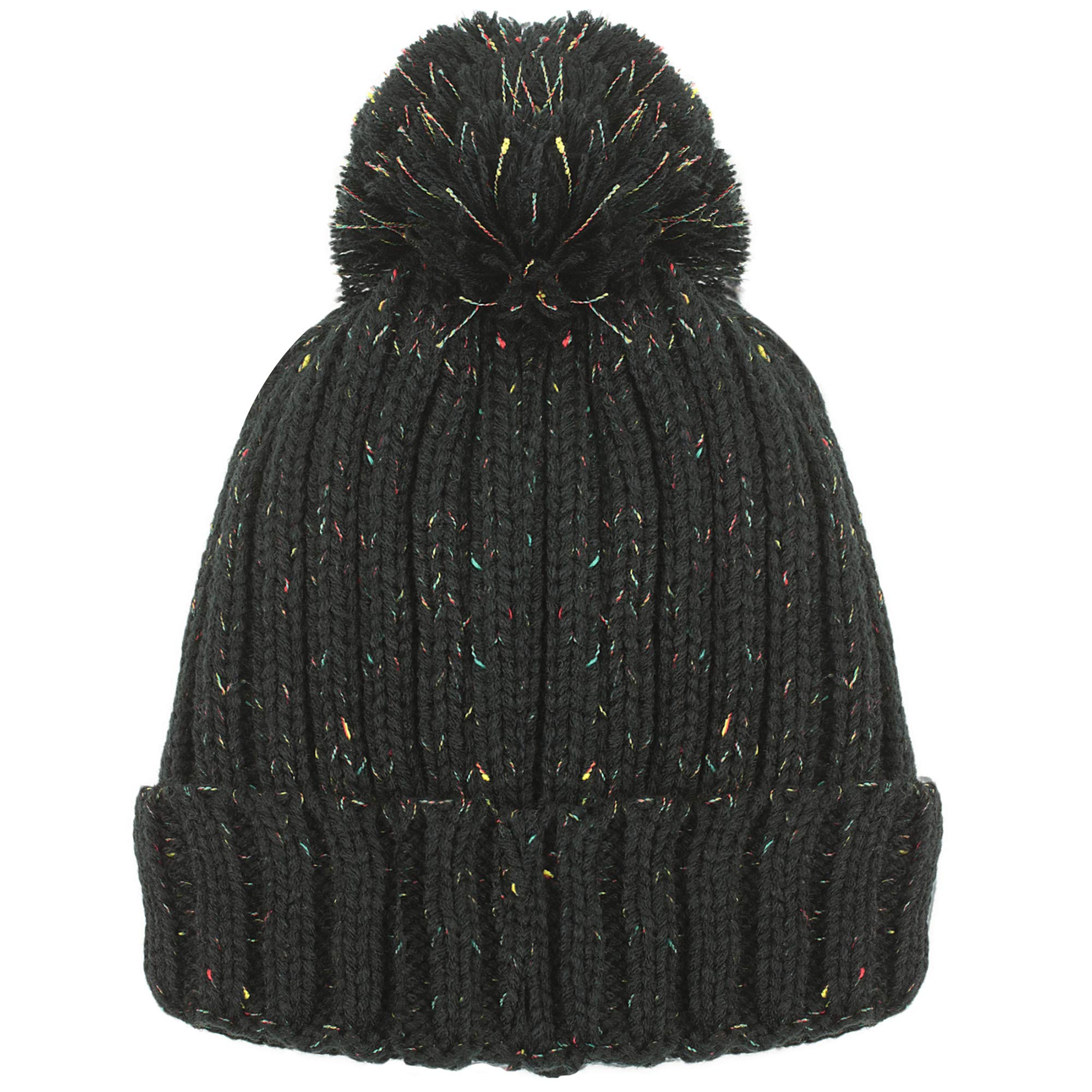 LUTHER PIKE SEATTLE Winter Pom Pom Beanie Hat - Cute Knit Yarn and Warm Fleece-Lined Slouchy Skull Ski Cap for Women