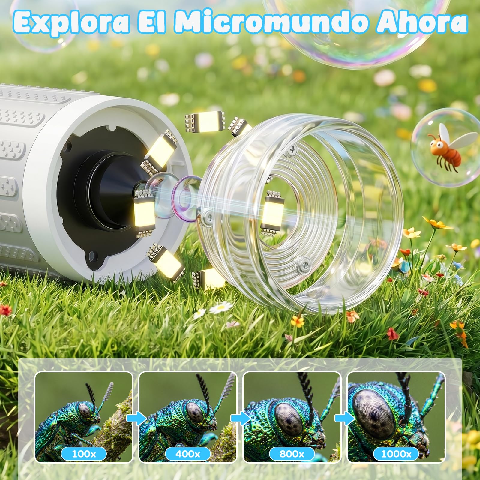 Microscopio Digital Niños 1000x, Microscopio Portátil Niños con Pantalla HD de 3,0 Pulgadas, Función de Fotografía y Compatible con PC para Jardín, Bosque y Al Aire Libre (Blanco)