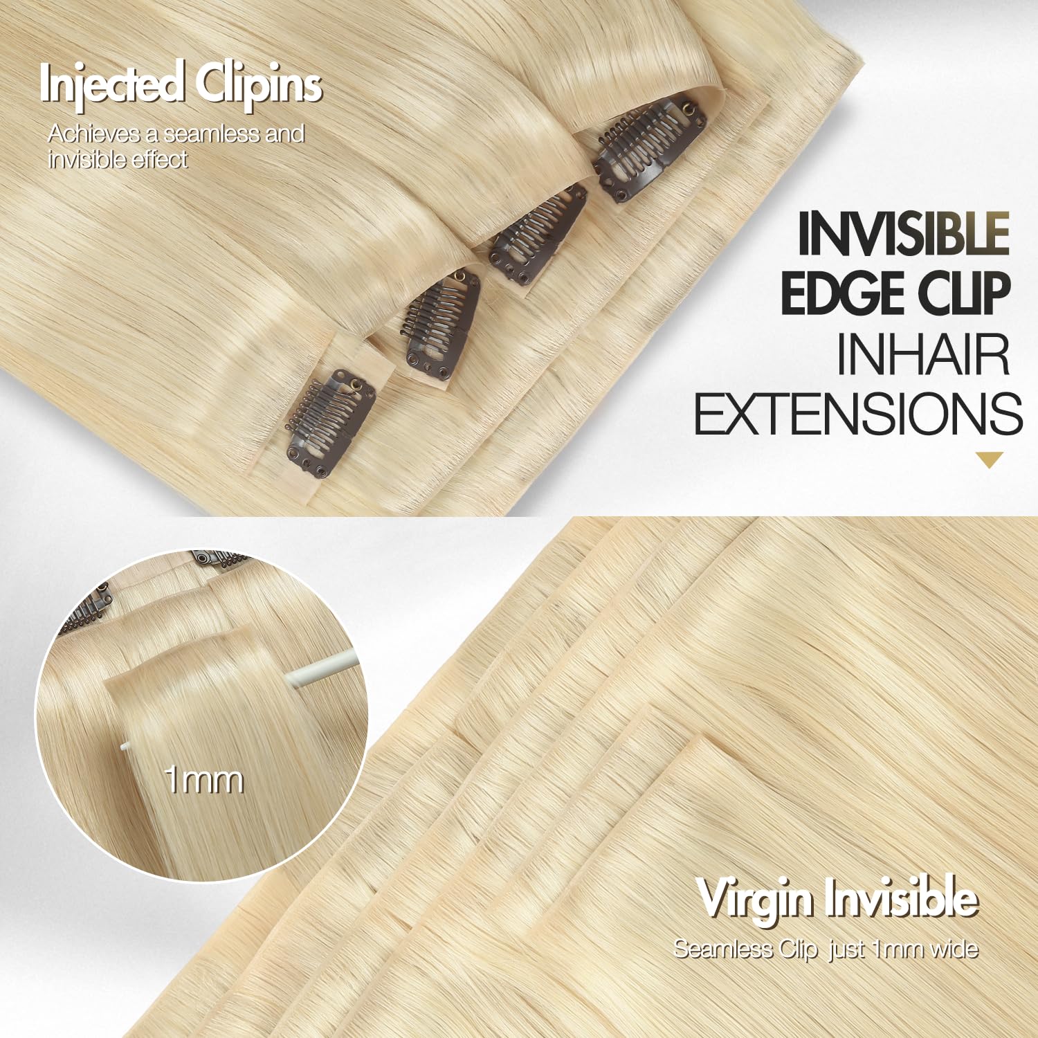 Quantum Love Invisi Edge Clip in Hair Extensions Human Hair 18Inch 110g Seamless Clip in Hair Extensions 7Pcs 14Clips Invisible PU Skin Weft Blonde Remy Human Hair Extensions