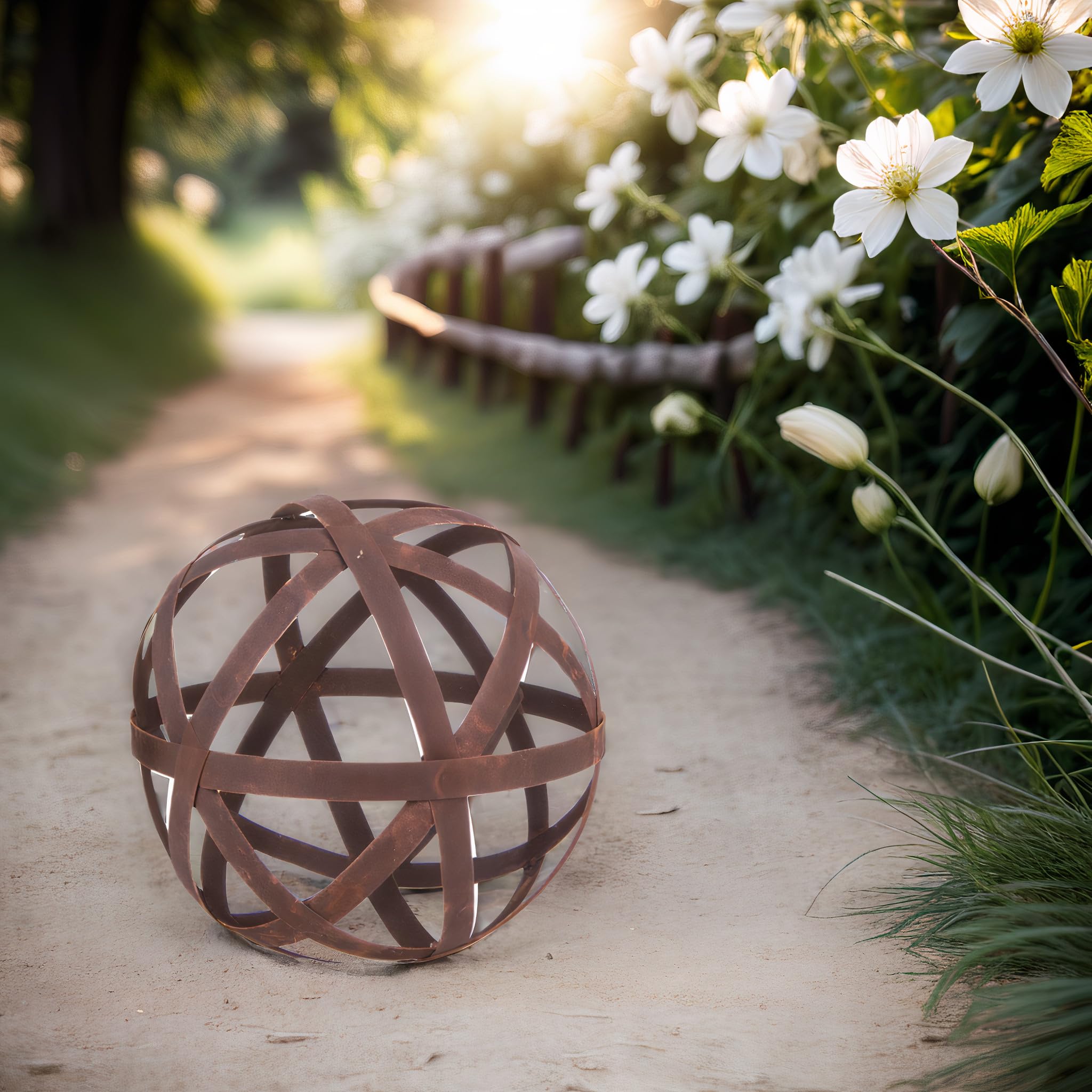 ecosoul Kugel Rostkugel Dekokugel verrostet Bänder Gartenkugel Metall Rost Deko Edelrost Verschiedene Durchmesser 1 Stück (50cm Durchmesser)