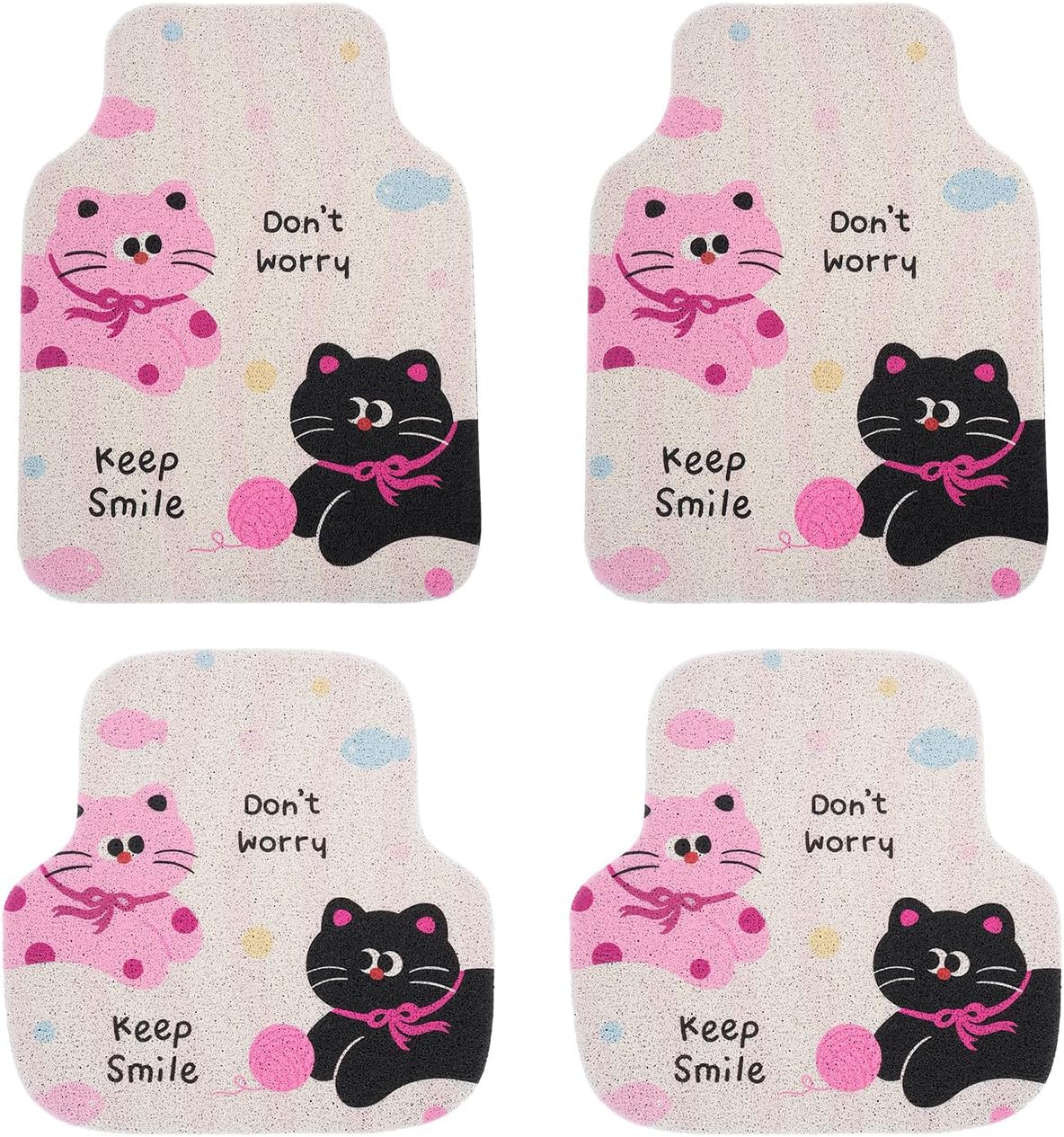 Cute cat Pattern Carpet Car Floor Mats, Car Accessories for Women with Cute Bowknot cat, Non-Slip Front Rear Floor Mats for Cars Universal Fit for Cars Trucks SUVs (Two Cat)