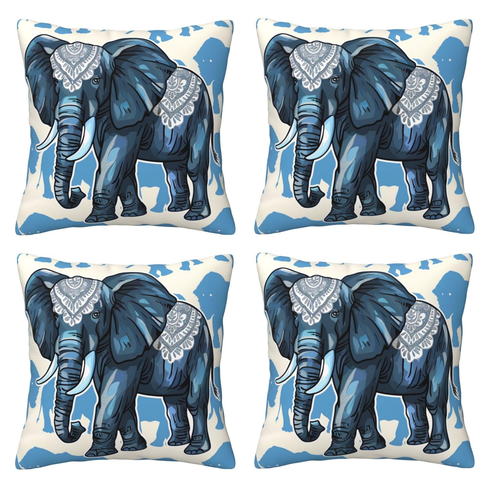 elephant Throw Pillow Cases 4 Pack Square Pillowcases Super Soft Pillow Protectors With Zipper for Couch Livingroom Sofa Bed Office Car,30x30 CM