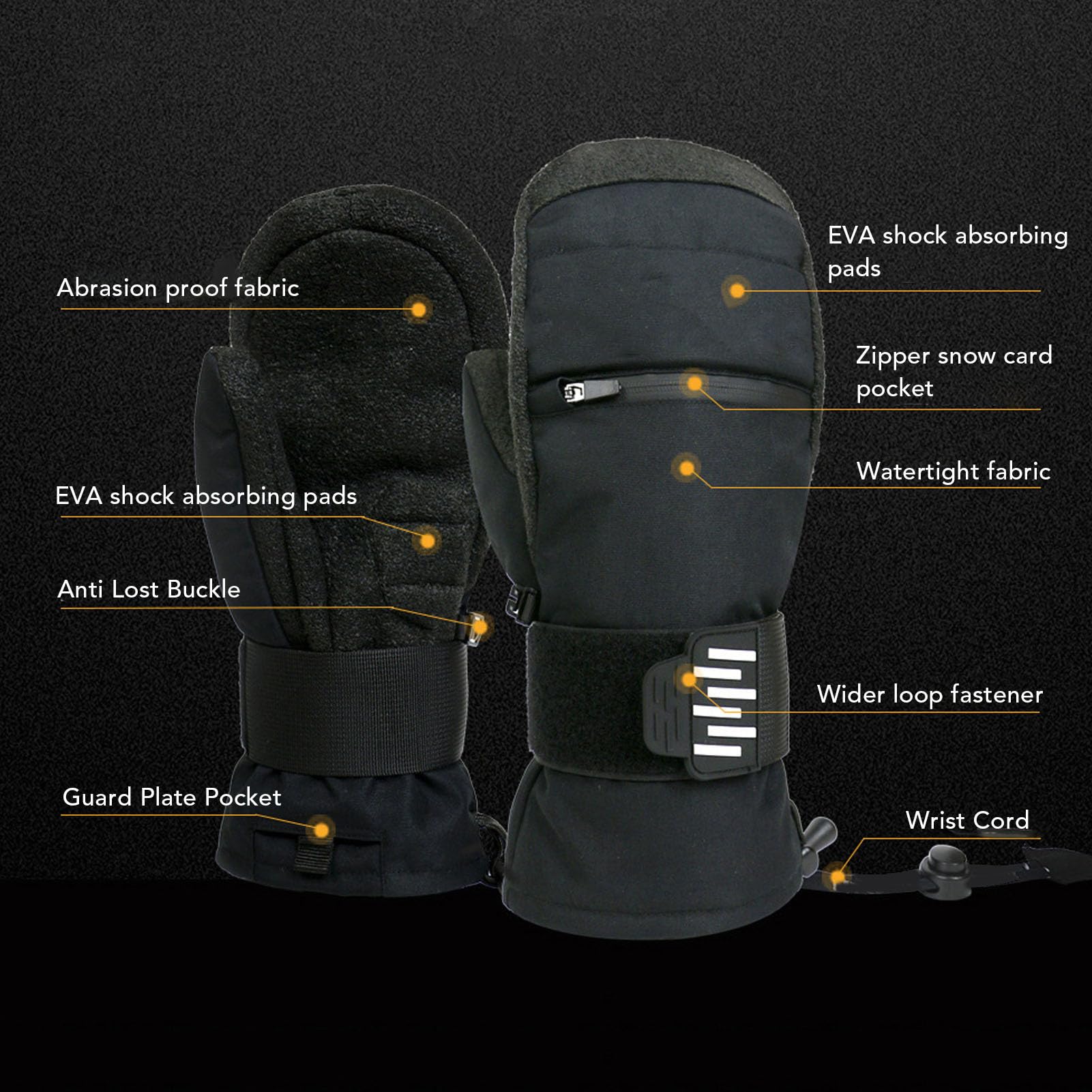 Manoplas de esquí, a prueba de lluvia, resistentes al viento, guantes de snowboard con almohadillas de EVA que absorben los golpes, aisladas en el interior de 5 dedos, para exteriores
