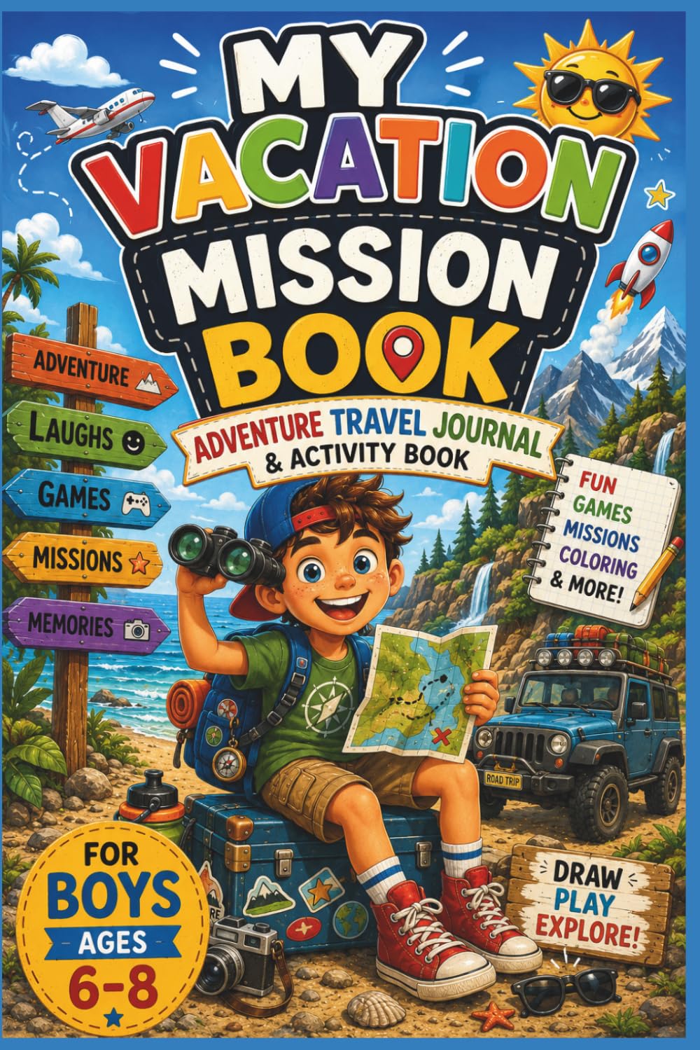 My Vacation Mission Book Adventure Travel Journal & Activity Book for Boys Ages 6–8: Adventure Missions, Drawing Pages, Games, Challenges, Coloring Activities, Travel Fun for Boys