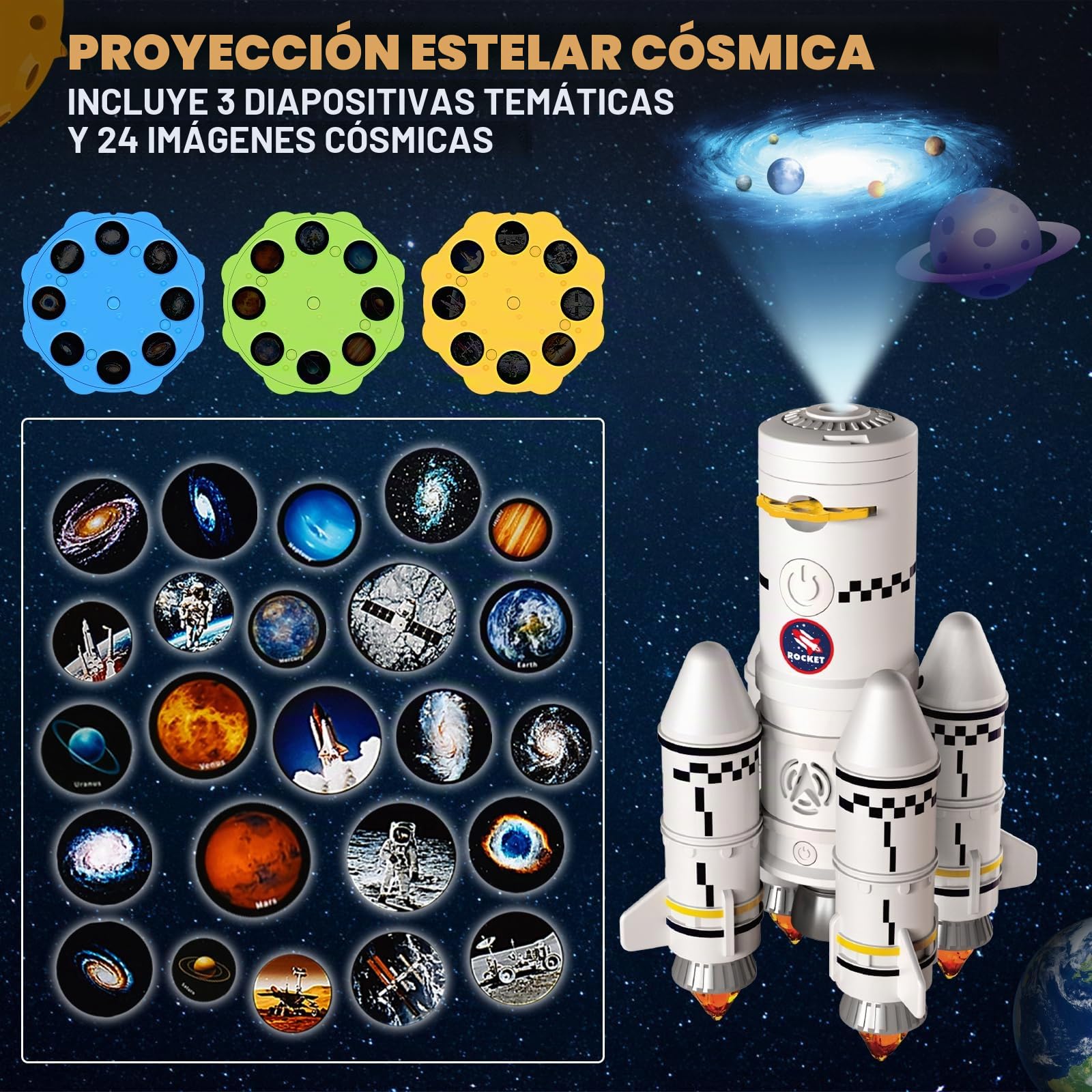 Herenear Cohete Espacial Juguete, Cohete Juguete para Niños- con Plataforma de Lanzamiento, Astronautas y Proyectores - Construye y Juega - Ejecución De La Misión A La Luna, A Partir de 6 Años