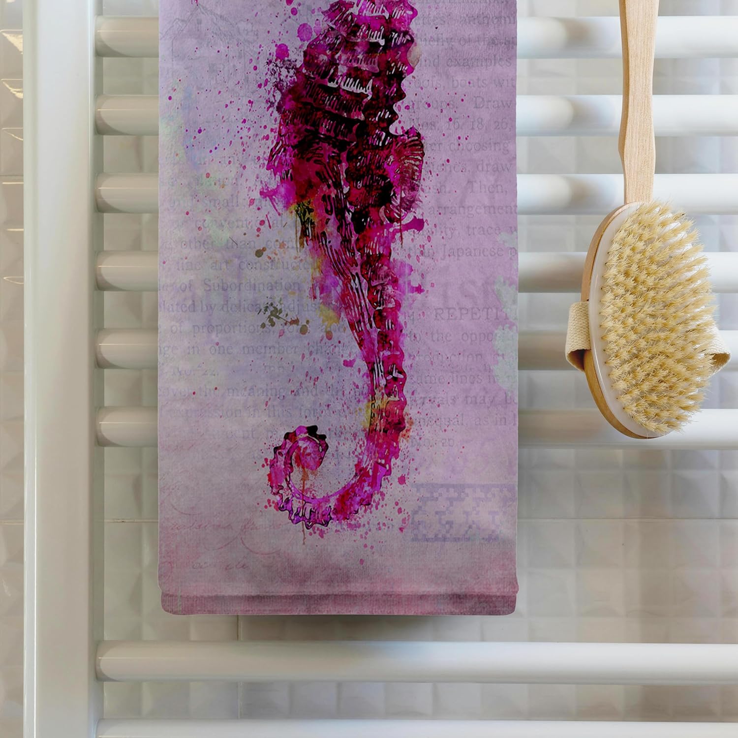 3dRose Sea Horse Illustration Vintage Style in Pink Pastel Color 22x30 Bath Hand Pool Towel