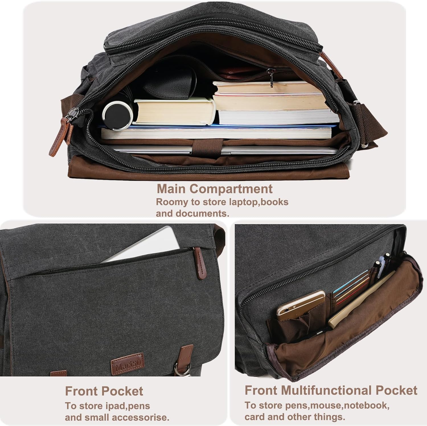 Canvas Messenger Bag for Men Women,Travel Satchel Shoulder bag 15.6 Inch Laptop Bag briefcase Business - Image 4