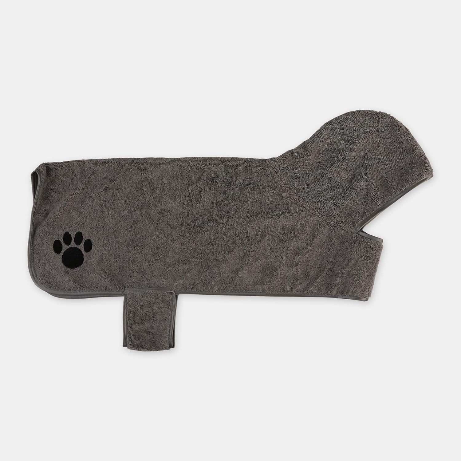 Bone Dry Pet Robe Collection Embroidered Absorbent Microfiber Bath Robe with Adjustable Closure, for Dogs & Cats, Large, Gray