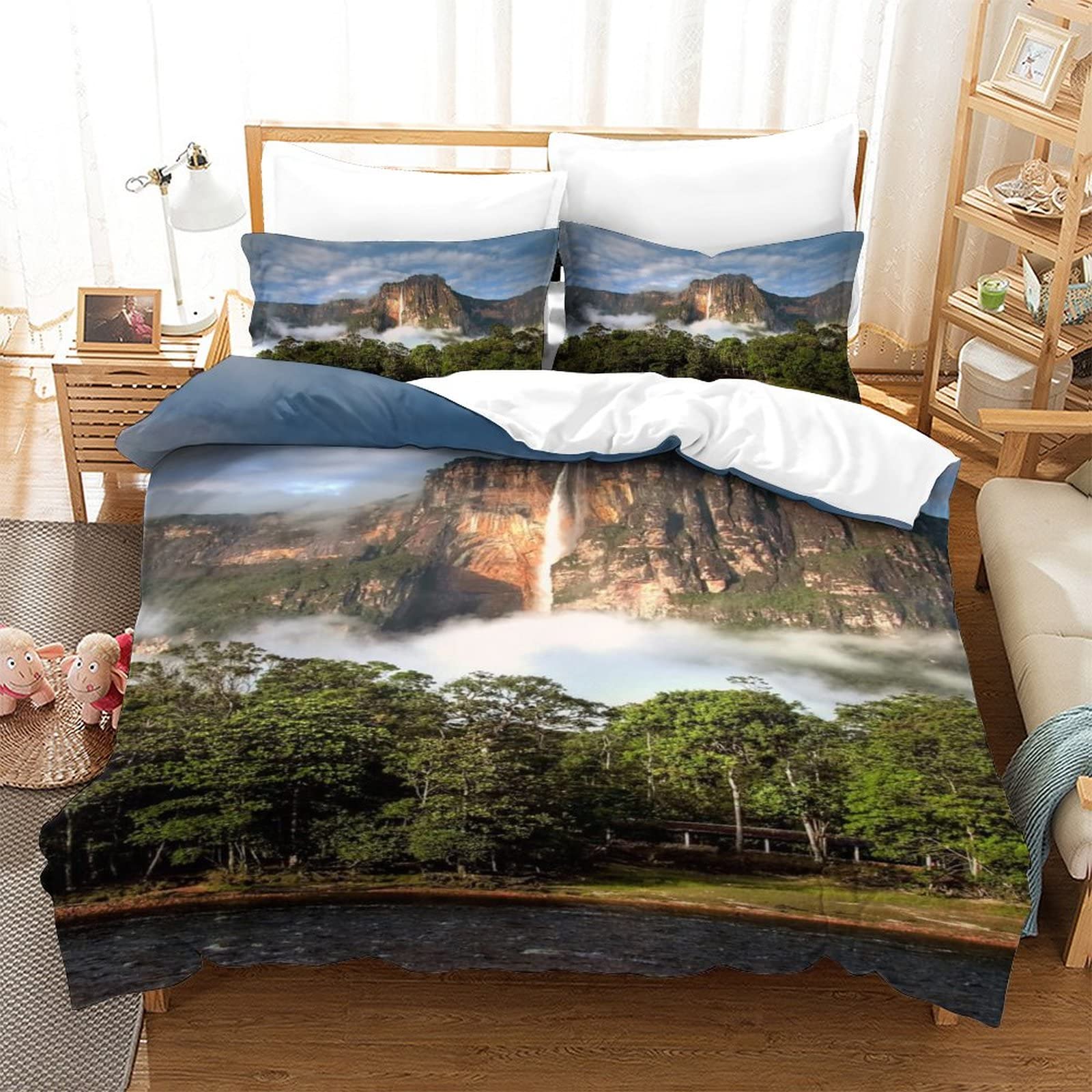 Housse de Couette Angel Falls 3D Parure de lit Simple 135x200cm pour Ado et Adulte