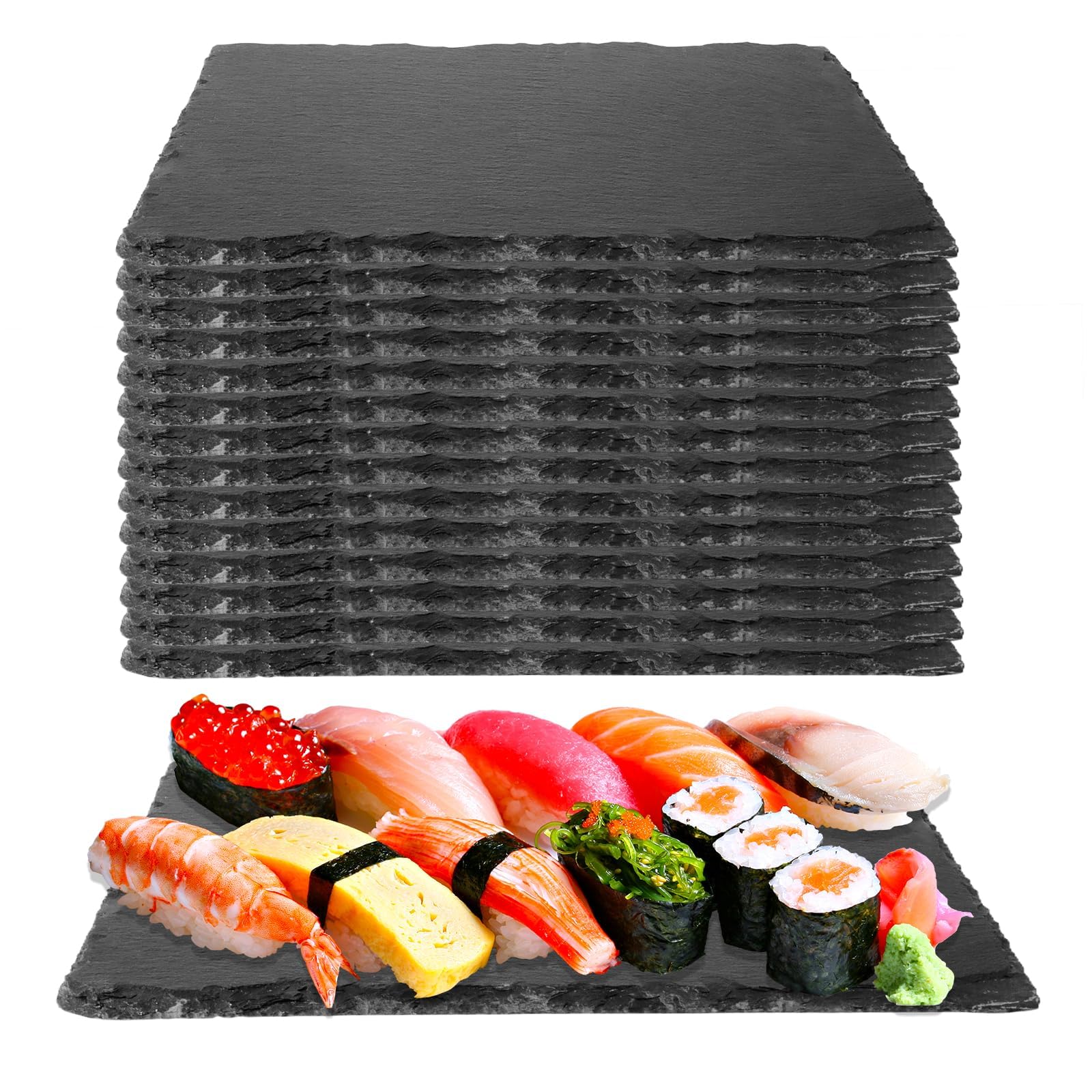 STARVAST Lot de 10 Plateaux en Ardoise Et 5 stylos de Talc, 25 x 15 cm, pour Servir et écrire, Buffet, Plateau de Service rectangulaire, Anthracite
