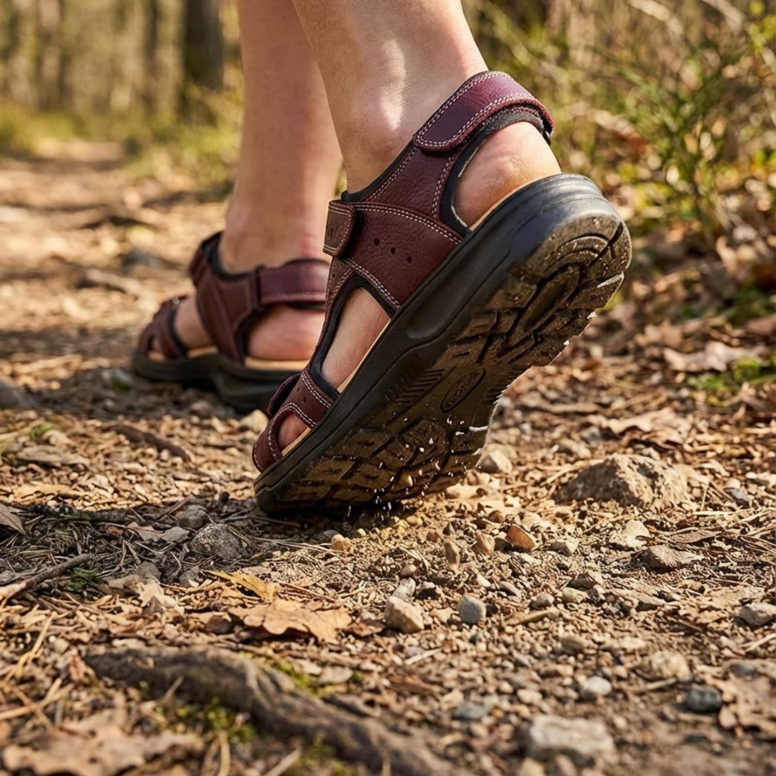 Sandalias Cangrejeras de Cuero para Hombre Doble Cierre de Velcro Ajustable