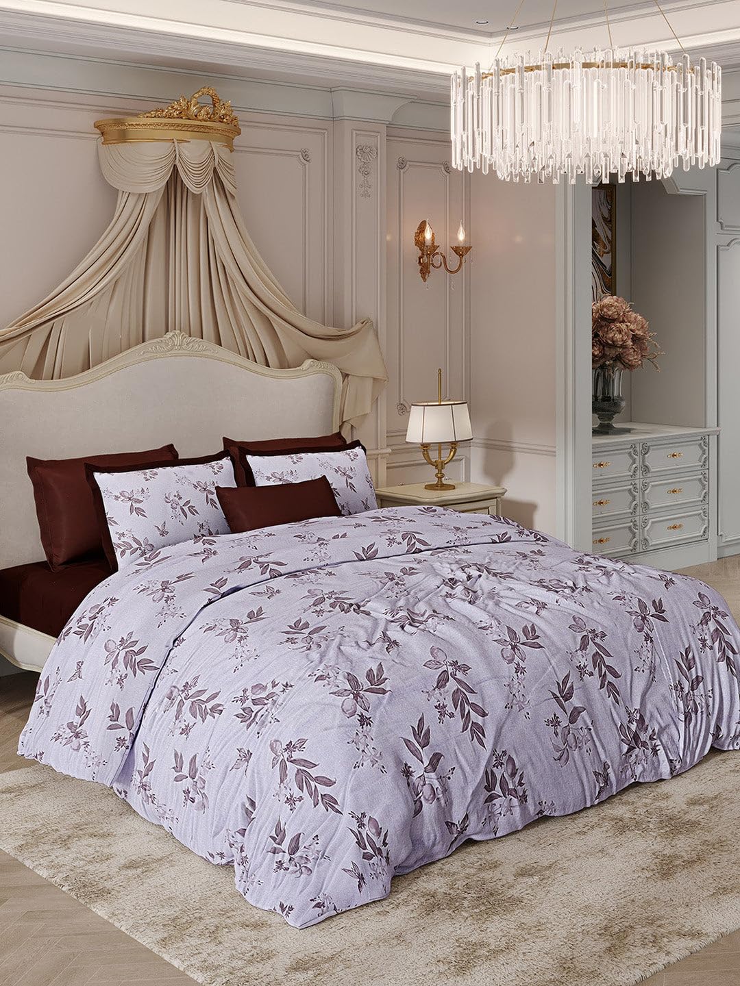 Monte Carlo 300 TC 100% Cotton Multi Floral King Size 7 Pc Bedding Set | Luxury Bridal/Wedding Collection | 1 Duvet Cover, Bedsheet, 4 Pillow Covers | Soft & Breathable Premium Bed Linen | (Heritage)-image-41