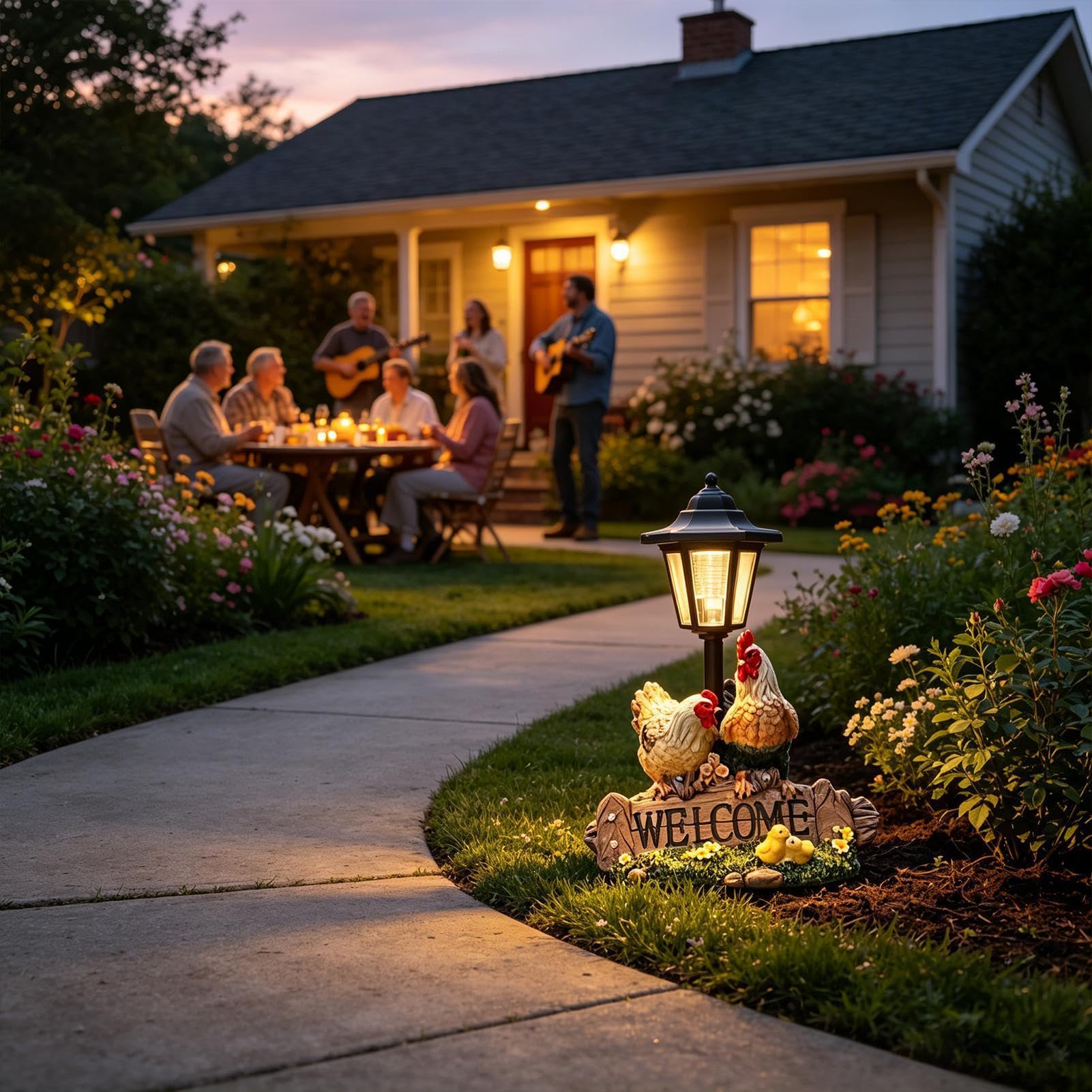 Solarleuchten Für Den Garten Dekorative Laterne Aus Kunstharz | Solar-Außenleuchte Mit Hühnerfigur Für Hof, Terrasse, , Rasen, Gartenwege, Deck, Landschaftsgestaltung, Außenbereich,