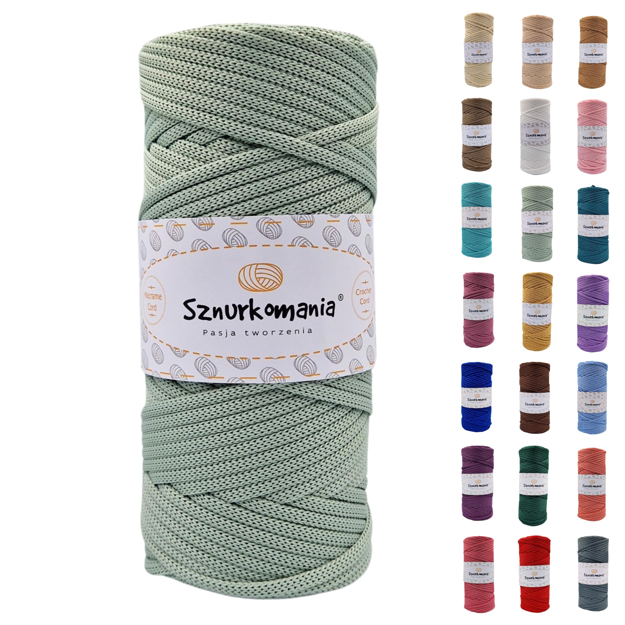 Sznurkomania Light Olive Polyester Cord 5 Mm 100 M, Many Colours, Flat Polyester Cord, Crochet Cord, 5 Mm Macrame Cord, Macrame Yarn, Polyester Yarn, Shiny Cord (Light Olive)