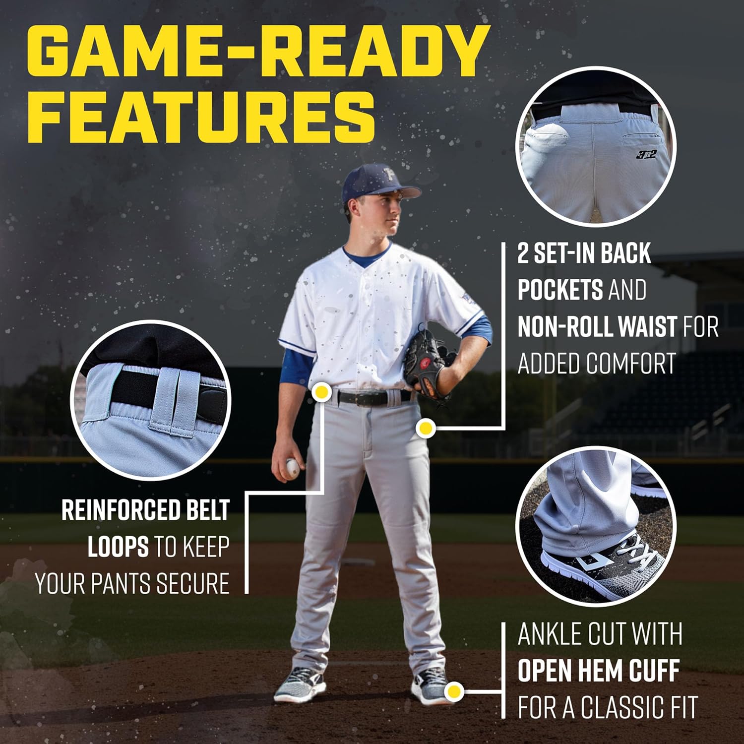 3N2 Baseball Pants for Men, Stock Pro-Weight Poly Pant-Open Hem (Small-XXXL)