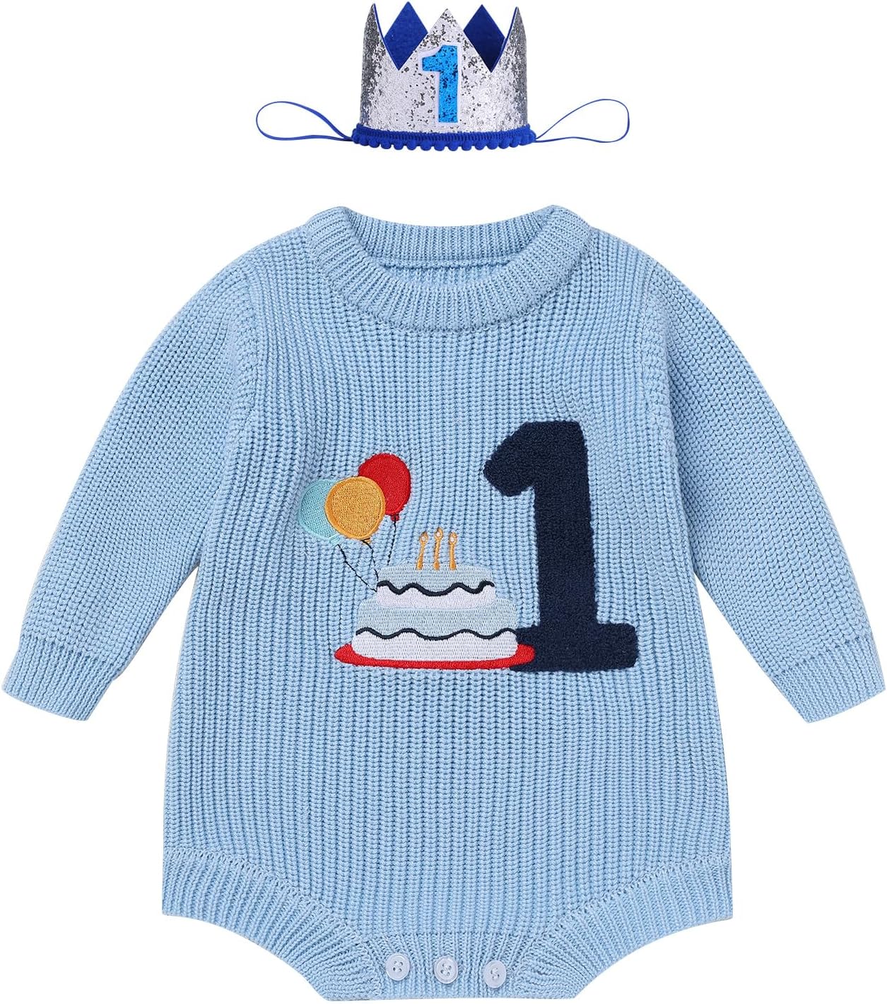 IMEKIS Baby Boy 1st Birthday Outfit Sweater Romper with Crown Fall Winter Snowflake One Cake Smash Photo Shoot Clothes