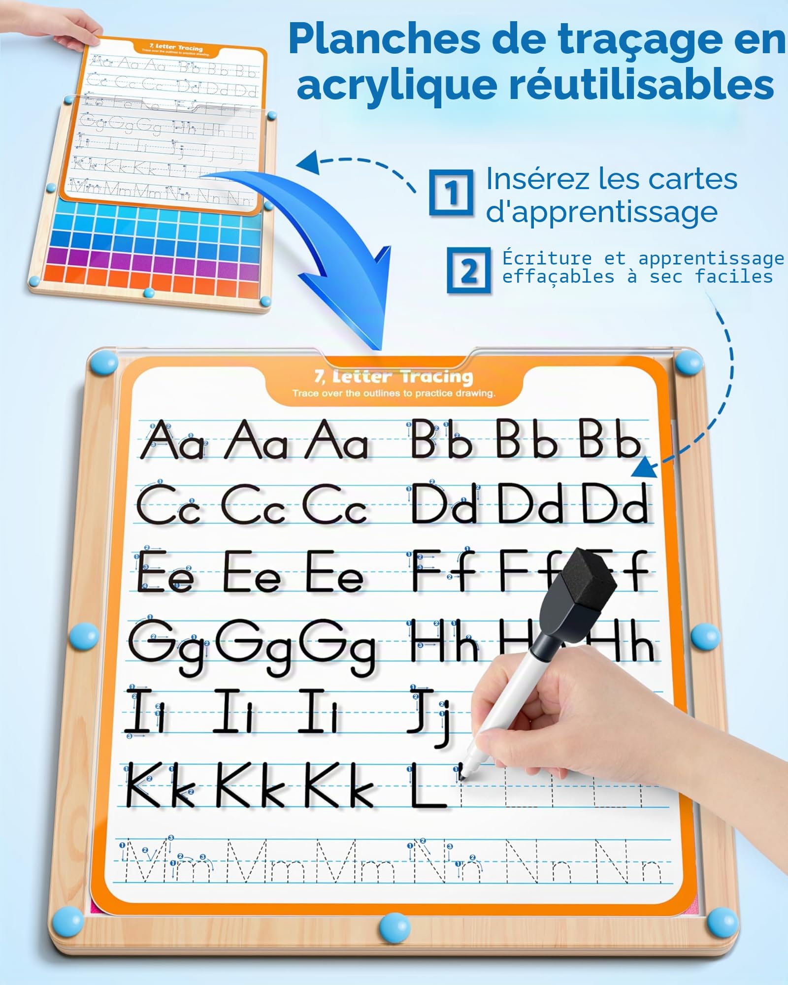 Coogam Montessori Tableau à cent pour l'écriture manipulative en bois, jouets Montessori chiffres de 1 à 100, pratique de l'écriture de l'alphabet pour activité éducative préscolaire, jeu