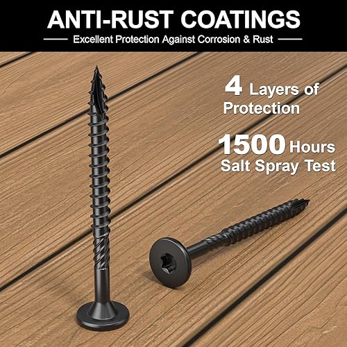 Miniatura 5 de Tornillos de cubierta para exteriores resistentes de 4-12 pulgadas, 250 tornillos para madera de cubierta con accionamiento de estrella, tornillos