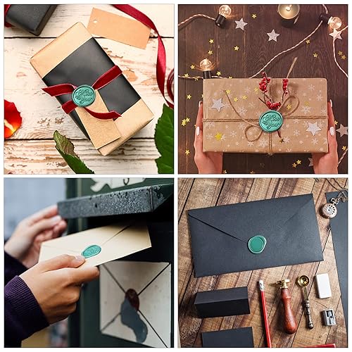 Miniatura 6 de FEPITO 300 piezas de perlas de cera octágono con 3 velas de té y 1 cuchara de fusión de cera para sellar sellos de cera (verde malaquita)