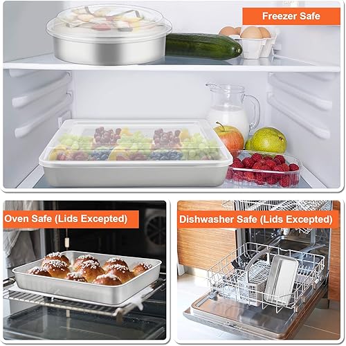 Miniatura 4 de TeamFar Juego de 8 utensilios para hornear de acero inoxidable, juego de moldes para hornear con tapa, molde para lasaña con tapa, molde cuadrado y