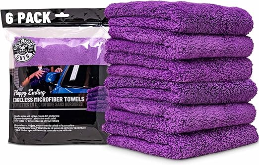 Chemical Guys Happy Ending Ultra Plush Edgeless Microfiber Towel Purple 6 Pack - Scratch-Free Detailing Cloth for Drying, Buffing, and Polishing All Surfaces (MIC34806)