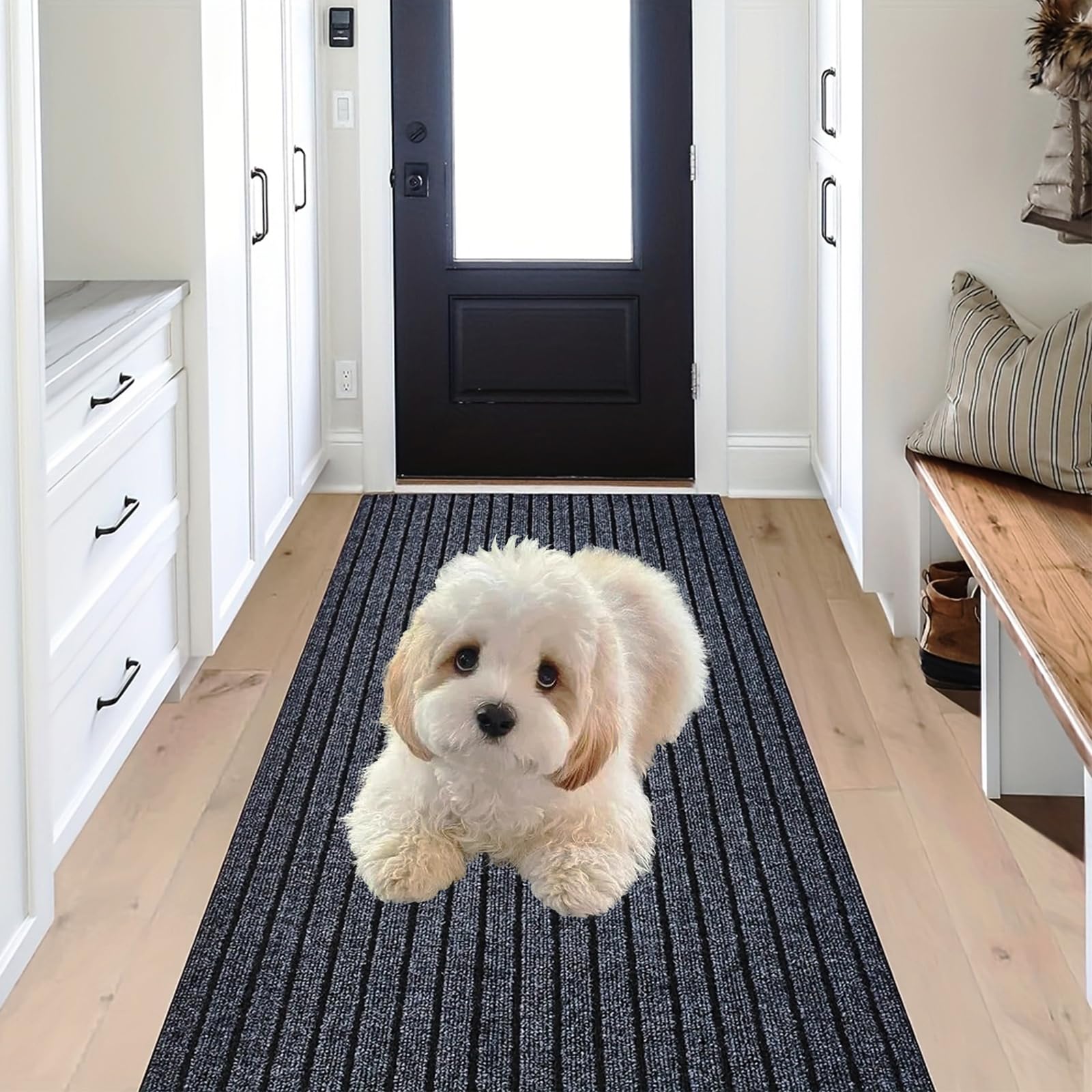 Jyswx Kitchen & Hallway Rug Runner – Modern Kitchen Rug for Kitchen & Dining Room, Non-Slip, Washable, Grey, 70 x 150 cm