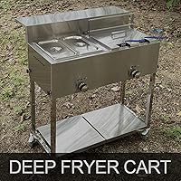 Vista 2 de LetFeng - Carrito de freidora de acero inoxidable para exteriores, resistente con freidora de propano de 30 libras y 3.5 galones con cesta, 2 cestas