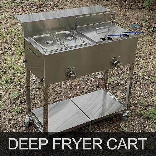 Miniatura 2 de LetFeng - Carrito de freidora de acero inoxidable para exteriores, resistente con freidora de propano de 30 libras y 3.5 galones con cesta, 2 cestas