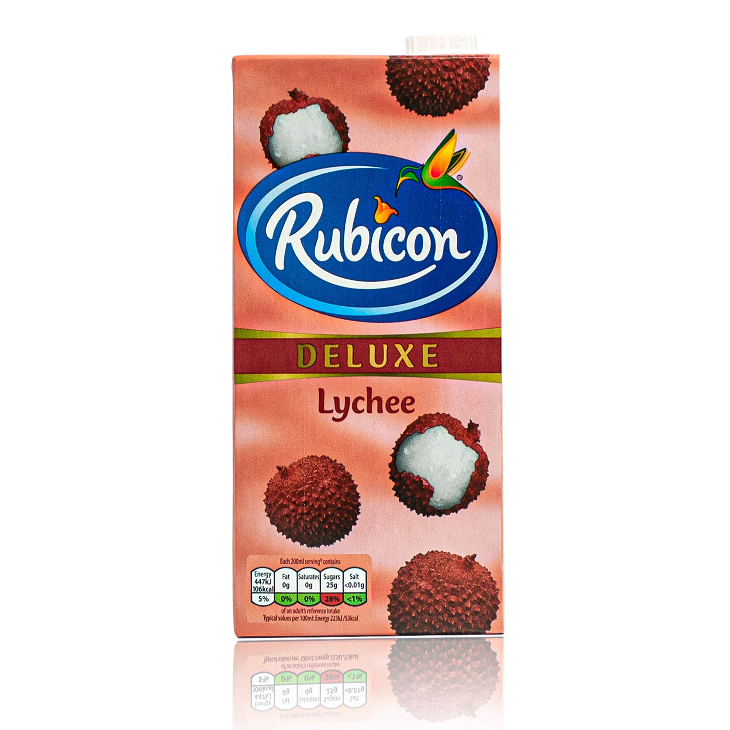 [ 12 x 1 Liter ] RUBICON Lychee Fruit Drink/Litschi Fruchtsaftgetränk DELUXE + ein kleines Glückspüppchen - Holzpüppchen