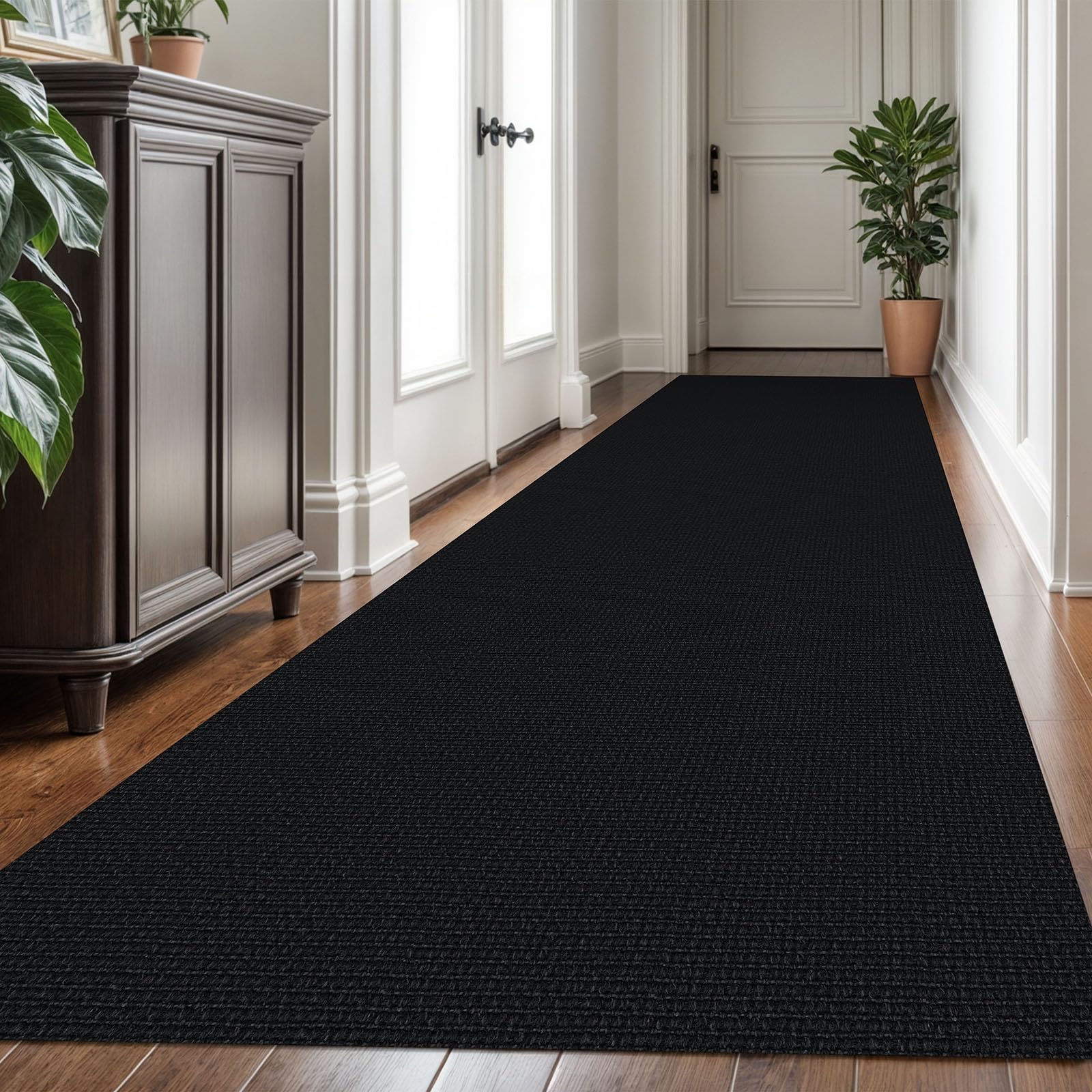 KOZYFLY Washable Runner Rug 3x16 ft Hallway Kitchen Runner Rugs with Rubber Backing Bobo Non Slip Entryway Runner Indoor, Long Carpet Runners for Hall Kitchen Entryway, Black — image 1