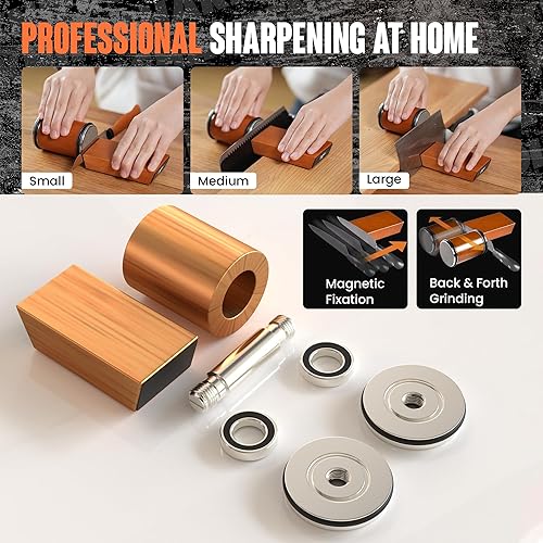 Miniatura 5 de YONAR Afilador de cuchillos rodantes, borde afilado más rápido con 2 discos de piedra de diamante, grano 1000 y 400 para acero, soporte de ángulos