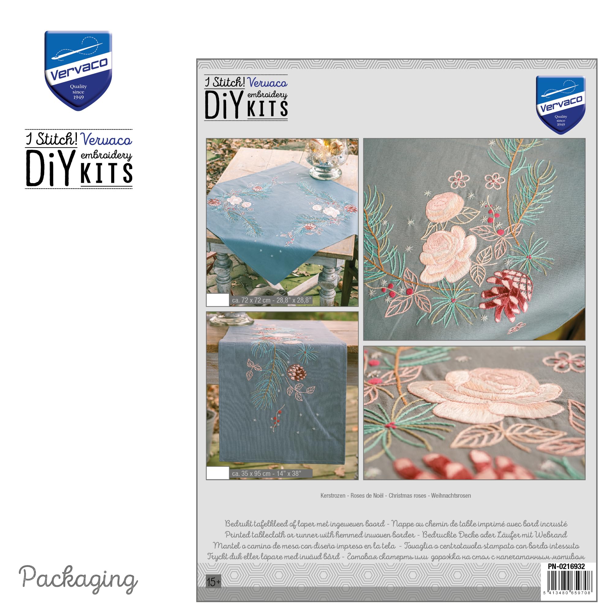 VERVACO Zestaw do Haftu Obrusu z Nadrukiem Zestaw do Haftu Obrusu Haft Płaski RÓŻA Zestaw Kreatywny dla Dorosłych 72 x 72 cm DIY Dekoracja Świąteczna ze Zmywalnym Wzorem Cross Stitch Kit