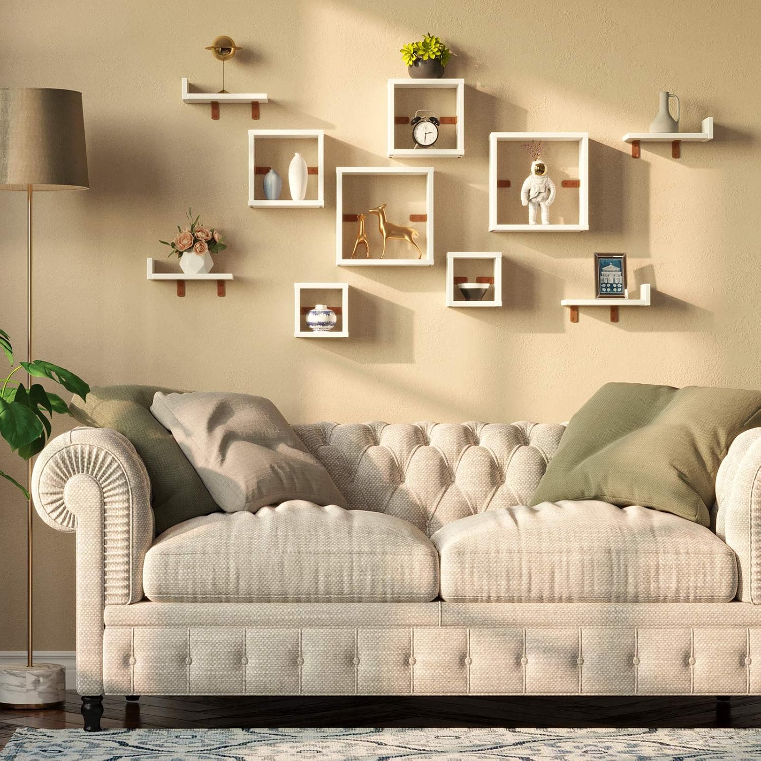 Rolanstar Floating Shelves, Wall Mounted Cube Shelves, Display Shelf Set for Decor and Storage for Living Room, Bedroom, Home Decor Furniture, White 2 Pack