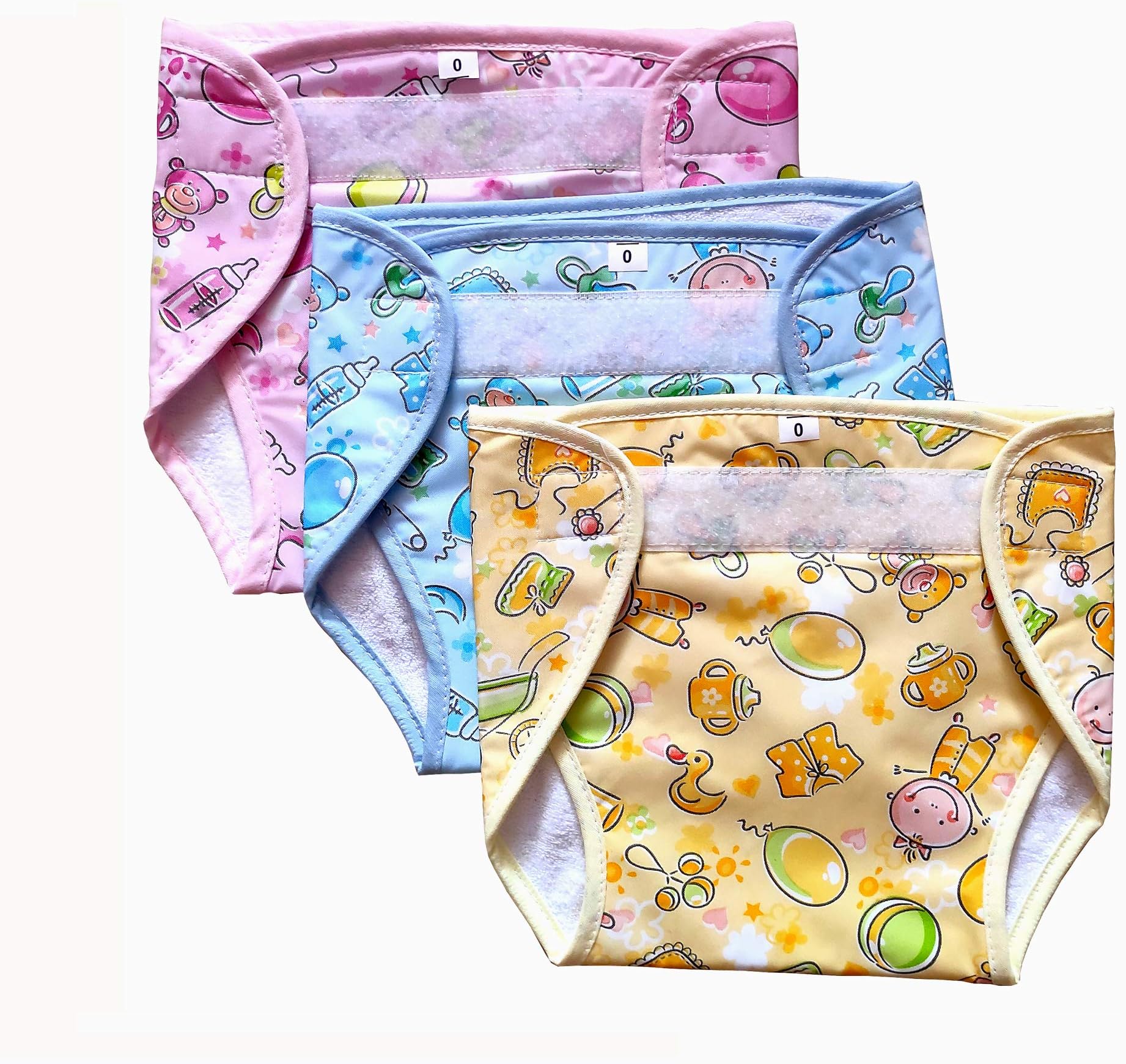 Shop4Dreams Outside Plastic Inside Terry Cotton Waterproof Reusable Loop And Hook Pvc Nappy/Diaper/Langot Pack Of 3 Multicolor (Unisex, 0-3 Months)