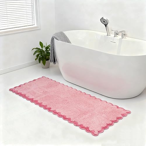 Miniatura 35 de ORTIGIA Alfombras de baño rosas con bordes ondulados, antideslizantes y lavables, tapetes de baño de microfibra suave y absorbente de secado rápido,
