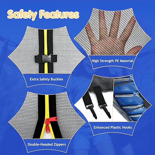 Miniatura 6 de GYMAX Red de trampolín, recinto de trampolín para trampolín redondo de 8, 10, 12, 14, 15, 16 pies, con cremalleras y hebillas de doble cabeza,