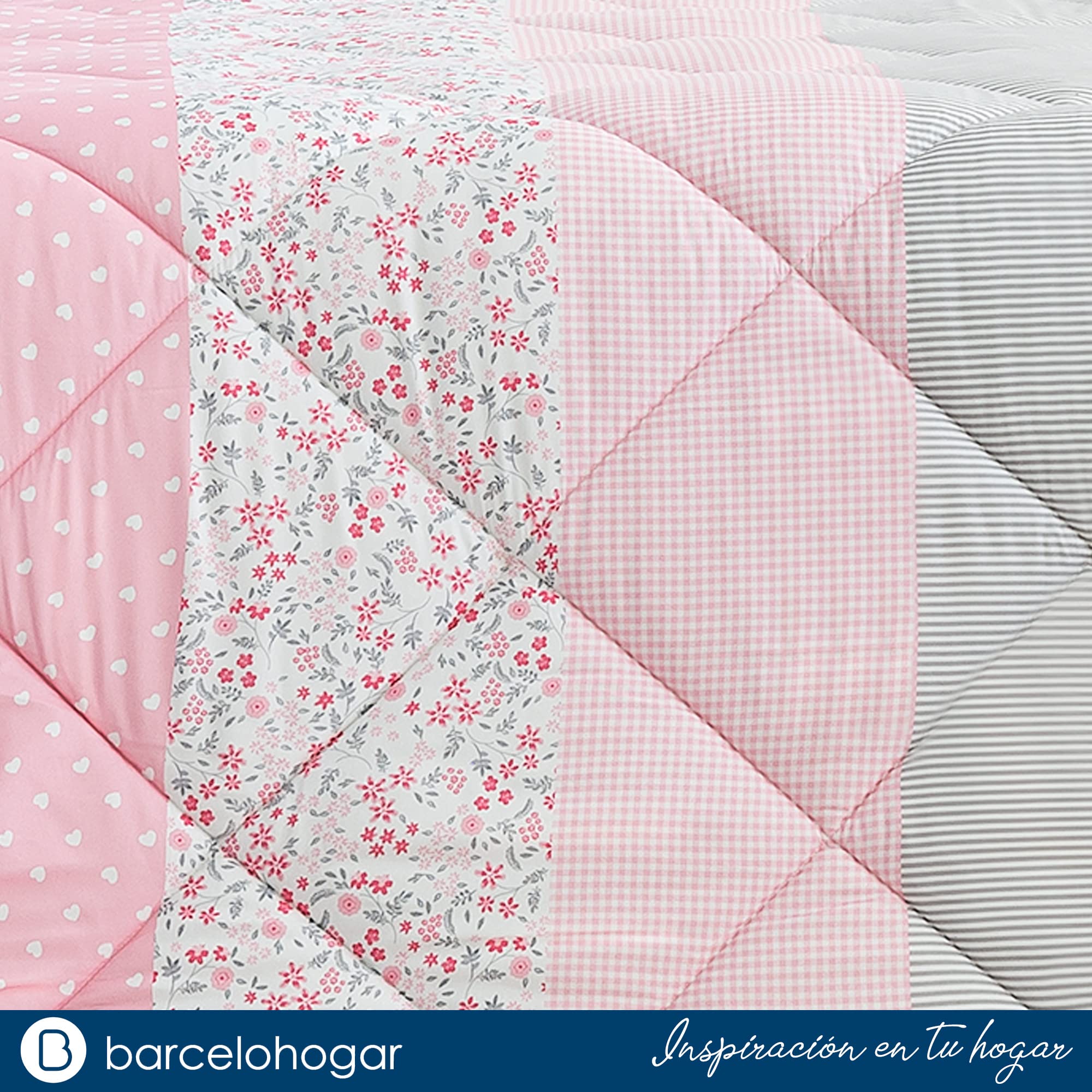 Barceló Hogar - Edredon Comforter Reversible Eva, Color Único, Cama 105 cm, Medida 200x270 cm, Edredón Estampado Flores, Esquinas Redondas