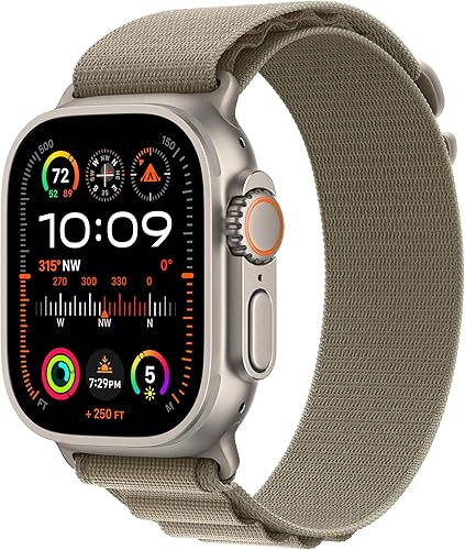 Miniatura 1 de Apple Watch Ultra 2 GPS + Cellular 1.929 in Smartwatch con funda de titanio resistente y bucle alpino verde oliva. Rastreador de fitness, GPS de