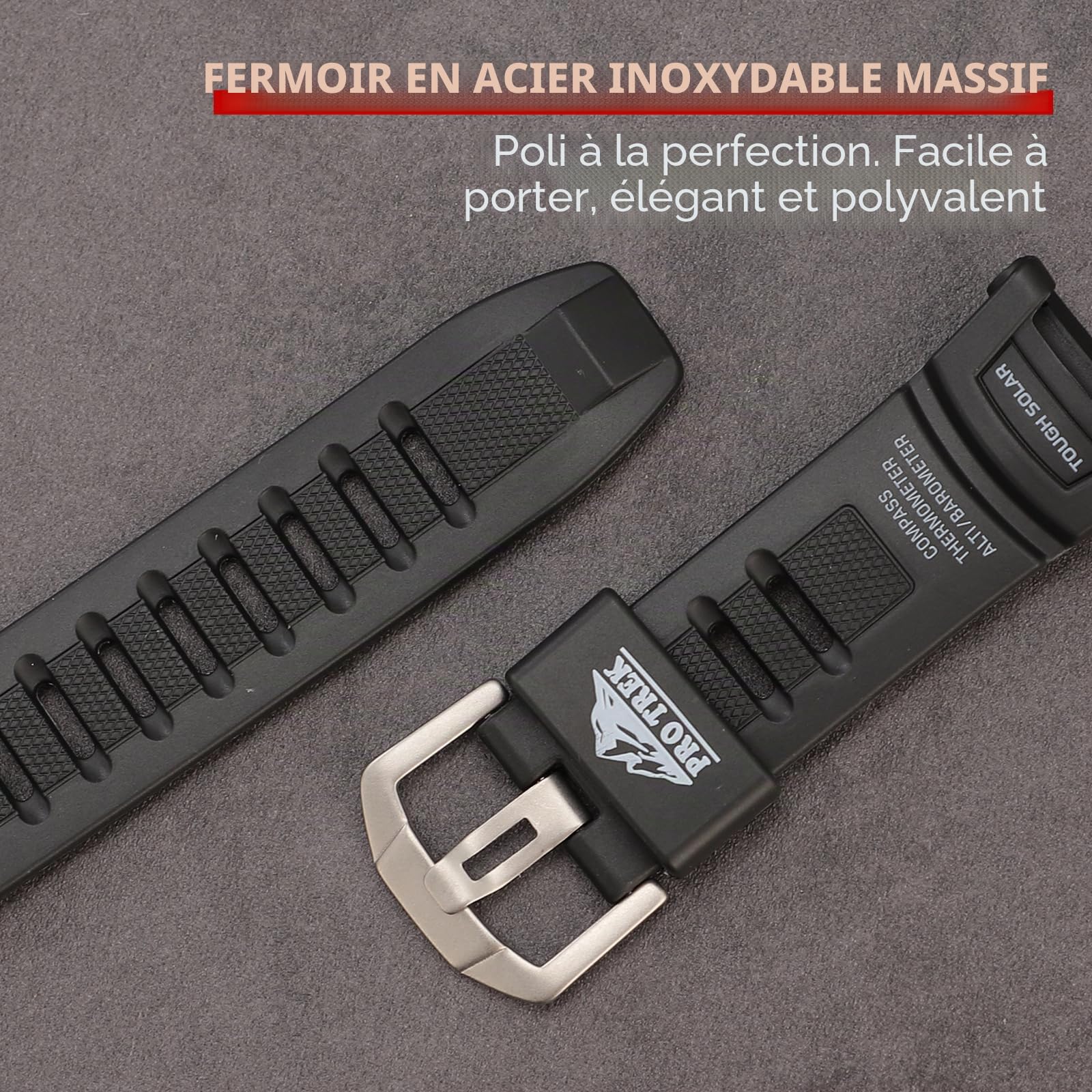 Bracelet de rechange en résine 18 mm pour Casio Protrek PRG-130-1V | PRW-1500-1V | PRW-1500J-1 – Convient pour homme et femme – Accessoire de montre