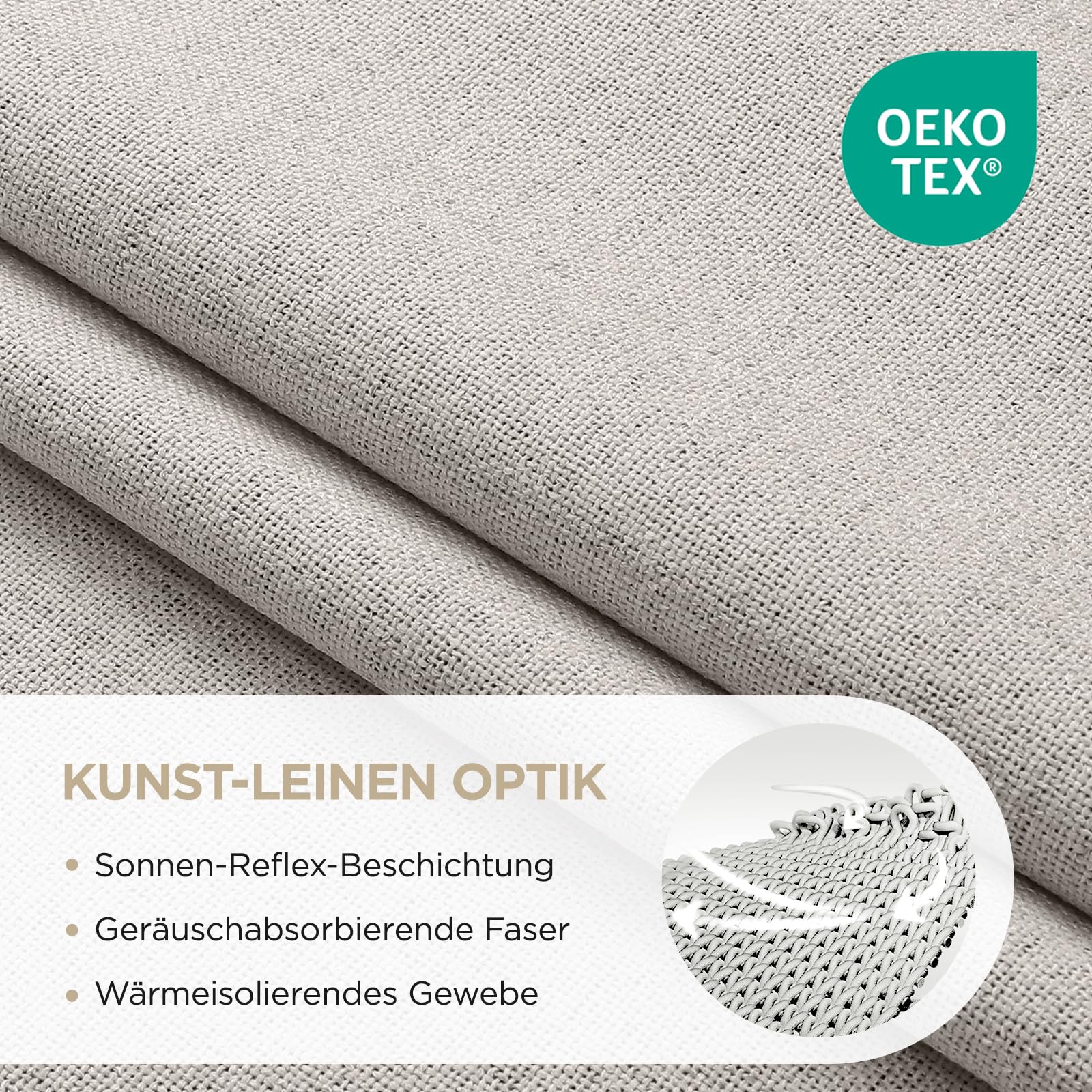 Joydeco 100% Verdunkelungsvorhänge Leinen Gardinen mit Kräuselband 2er Set H137xB132cm Grauweiß – Bild 6
