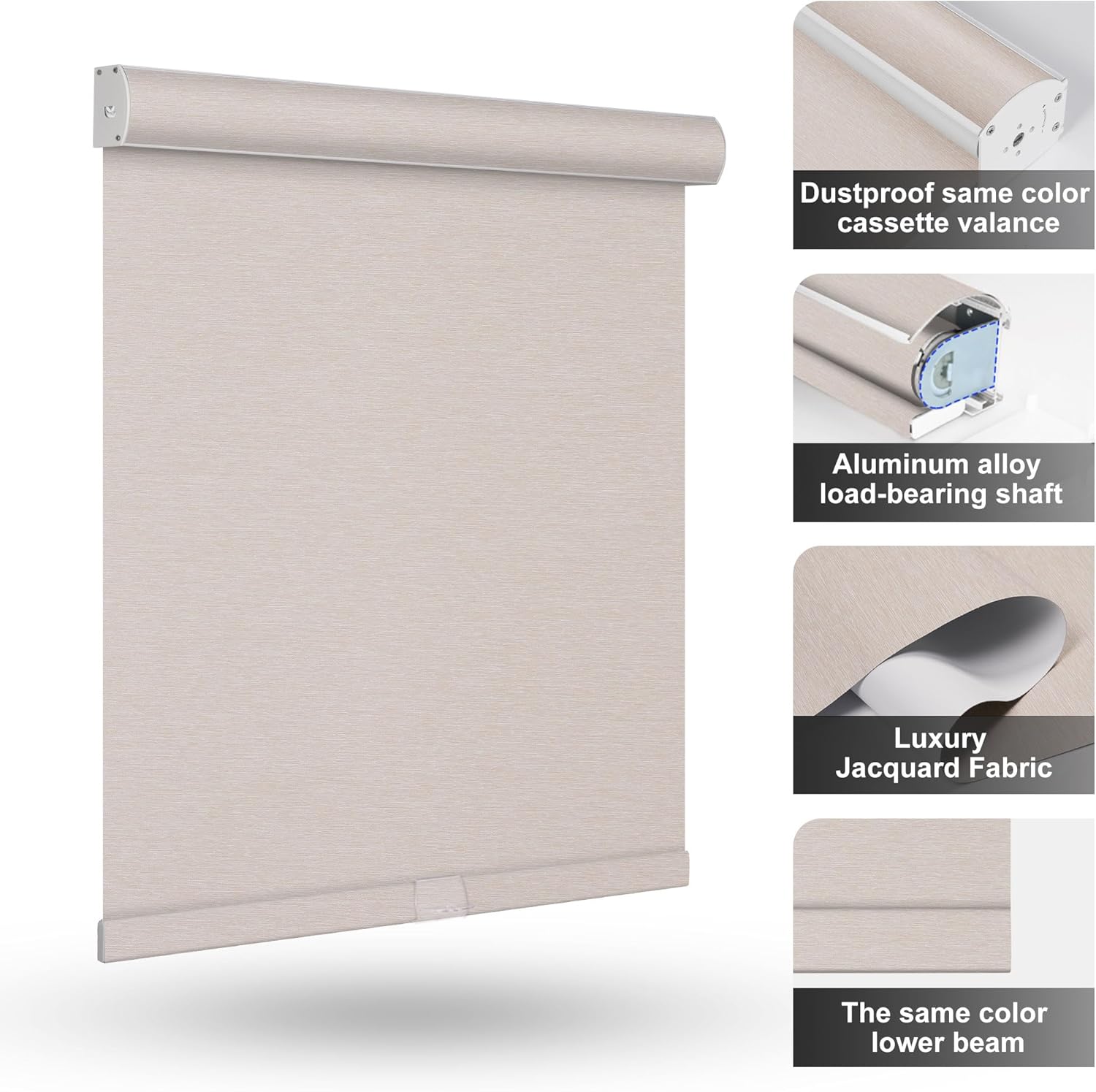 Blackout Roller Shades for Windows,Free-Stop Cordless Roller Blinds,Striped Jacquard Window Shades for Bedroom,Thermal Insulated Fabric（Beige,26" W x 72" H）