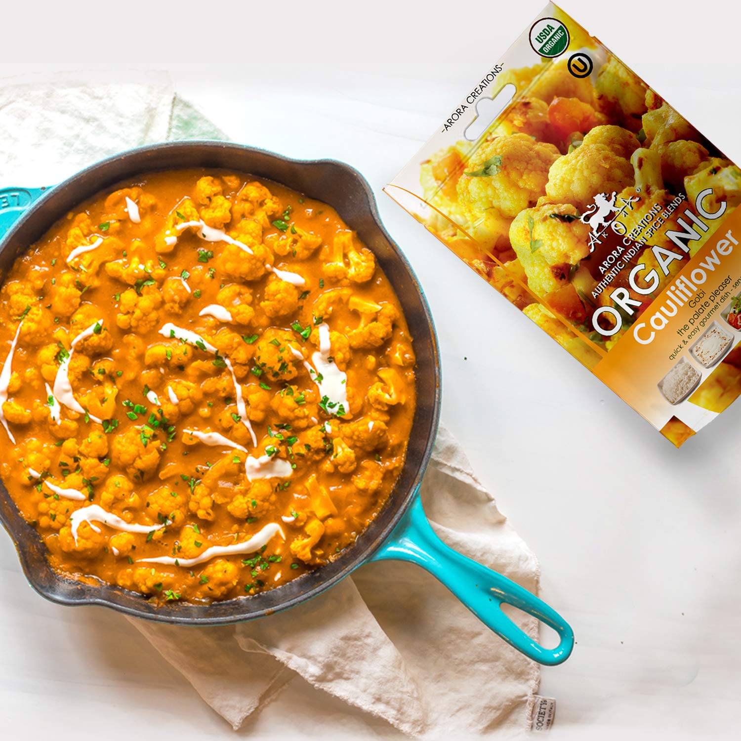 Vegan Organic Gobi Cauliflower Indian Spice Blend - Arora Creations 0.8oz (6-Pack) | Gluten Free, Non-GMO, Low Sodium | Easy to Cook Indian At Home!