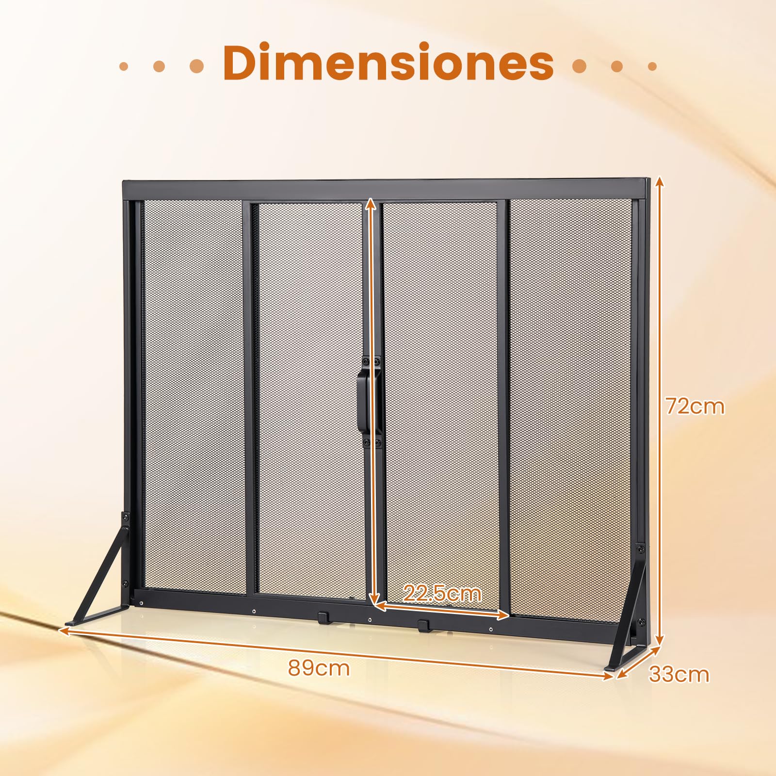 GOPLUS Pantalla para Chimenea de Metal, Mampara de Chimenea con 2 Puertas Corredizas y Manijas, Pantalla contra Chispas con Patas de Soporte Triangulares y Malla Metálica Densa (89 x 72cm)