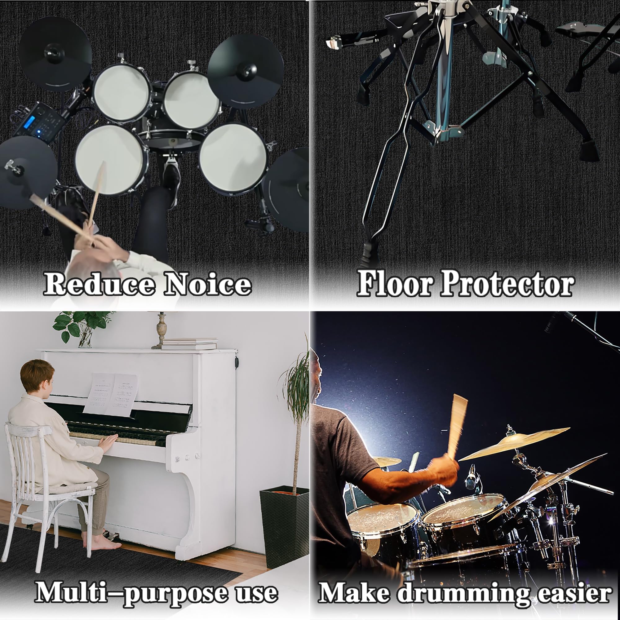 Tappeto Batteria Tappeto per Batteria Elettronica Tappetino Insonorizzato Drum Rugs Tappeti Rettangolari Antiscivolo per Batteria Elettroniche Rullante Acustica Grancassa Tappeto Tamburo 180 x 140 cm
