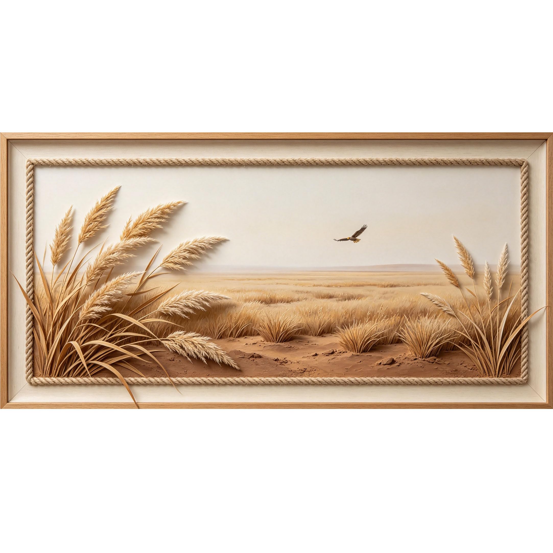 Agglomerix 3D Framed Wall Art Wheat Field Landscape Eagle Sky Desert Horizon Textured Effect Large Size Self-Adhesive Removable Wall Decor Prints Artwork for Living Room Bedroom Office