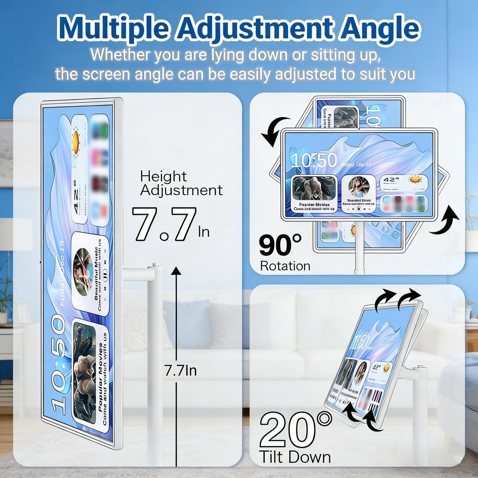 23.8" TV intelligente mobile wireless, Android 15 monitor touch portatile su ruote, display 1080P, 6GB RAM 128GB, fotocamera 13MP, batteria 8h, HDMI Type-C per smart home, ufficio