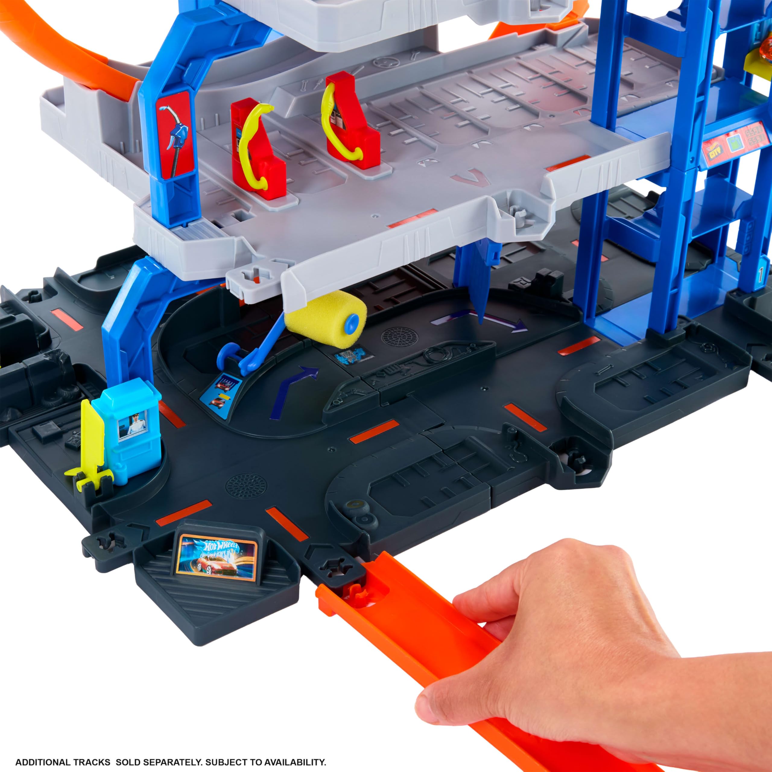 Hot Wheels Toy Car Track Set with Die-Cast Car & Helicopter, 2
