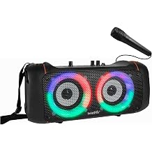 Party Speaker with Microphone and FM Radio, Bluetooth Speaker with Mic, 20W Output, AUX, USB, TF, FM, Portable Speaker for Adults, Rechargeable, Great Adult Gifts, Black/Orange