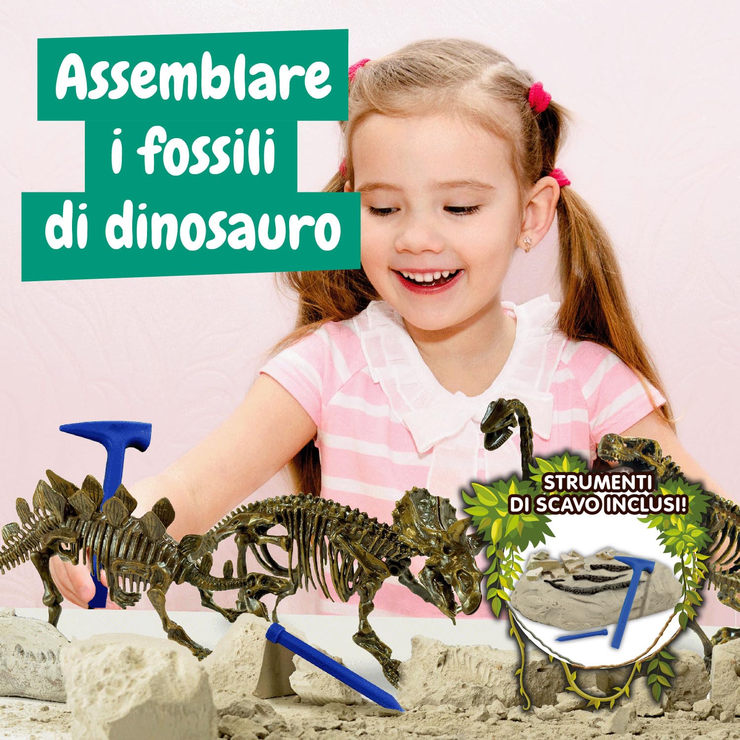 Science4you - Kit Dinosauri 4 in 1 - Fossili da Scavare e Assemblare di 4 Dinosauri: T Rex, Stegosauro, Triceratopo e Velociraptor - Scheletro Dinosauro da Construire, Giocattoli per Bambini +6 Anni